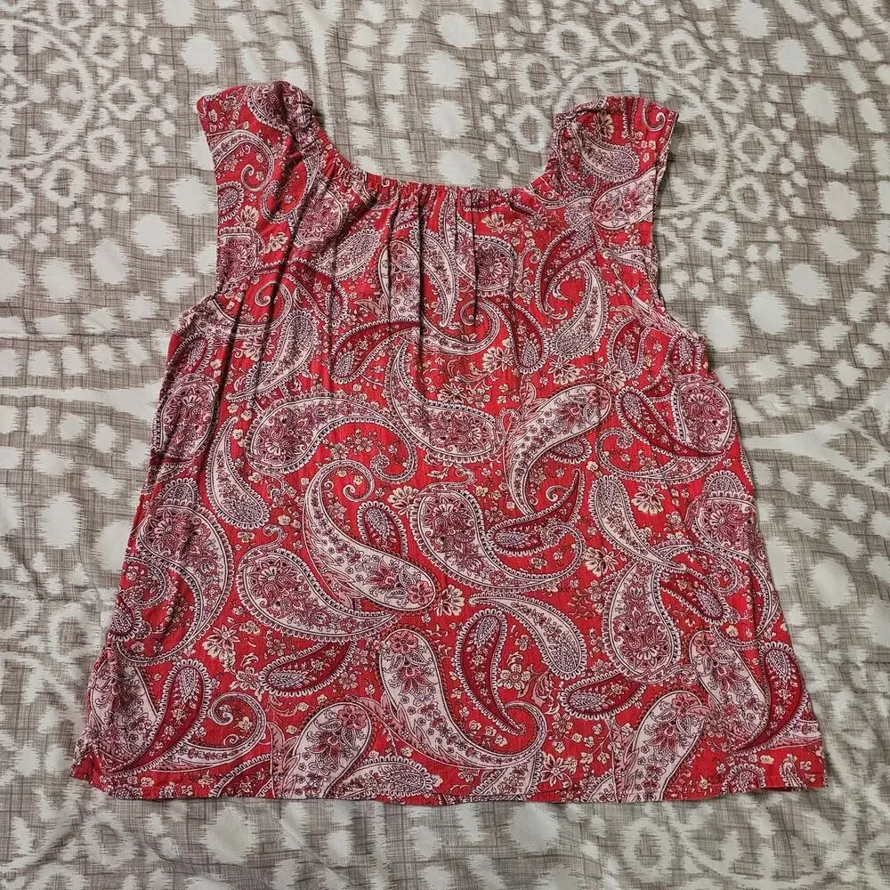 Old Navy Girls Size XXL (Size 16) Red White Paisley Print Flutter Sleeve Top